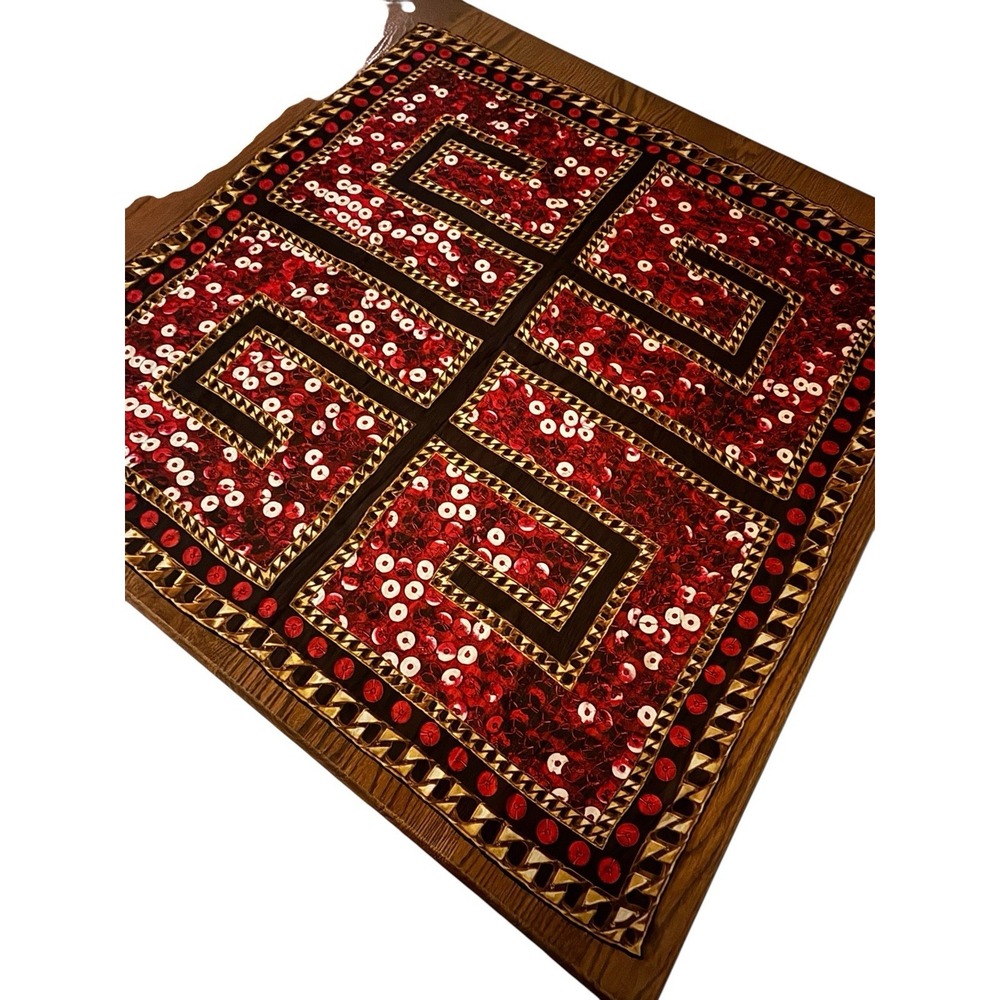 Givenchy Paris Logo Silk Scarf 37x37" Italy Brown & Red Gold Chain Pattern - Picture 3 of 9
